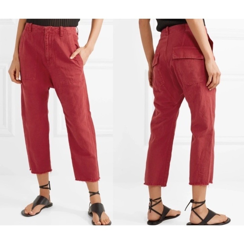 Nili Lotan Luna Linen Blend Pants Size 6 Drop Crotch Baggy Trousers Red Bohemian